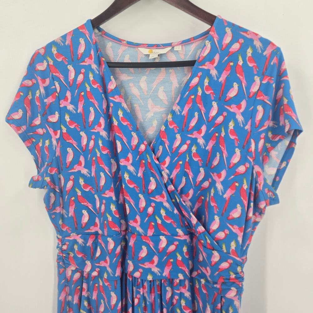 Boden blue parrot midi dress size 12R pink red pockets - Picture 2 of 13